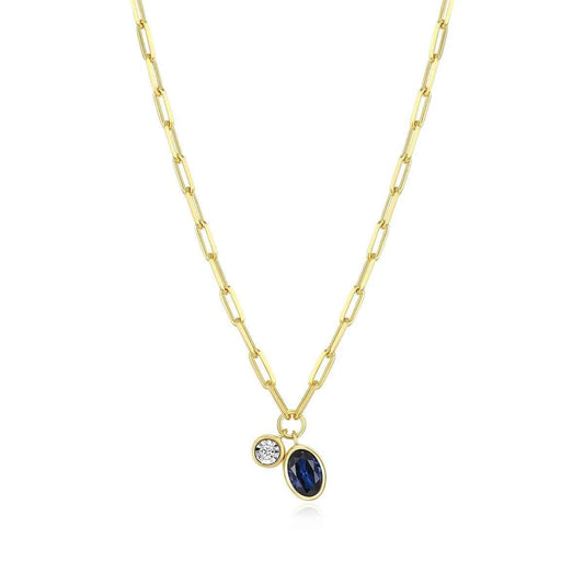 M by Monte Luna Created Oval Sapphire & 1/5 ct. tw. Lab-Grown Diamond September Birthstone Necklace in 14K Yellow Gold Plated Sterling Silver