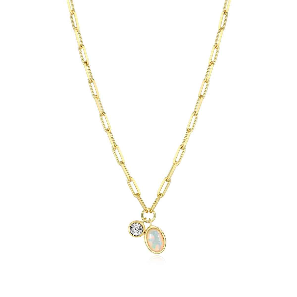M by Monte Luna Created Oval Opal & 1/5 ct. tw. Lab-Grown Diamond October Birthstone Necklace in 14K Yellow Gold Plated Sterling Silver