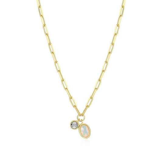 M by Monte Luna Created Oval Opal & 1/5 ct. tw. Lab-Grown Diamond October Birthstone Necklace in 14K Yellow Gold Plated Sterling Silver