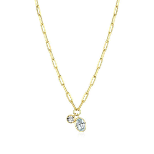 M by Monte Luna Oval Aquamarine & 1/5 ct. tw. Lab-Grown Diamond March Birthstone Necklace in 14K Yellow Gold Plated Sterling Silver