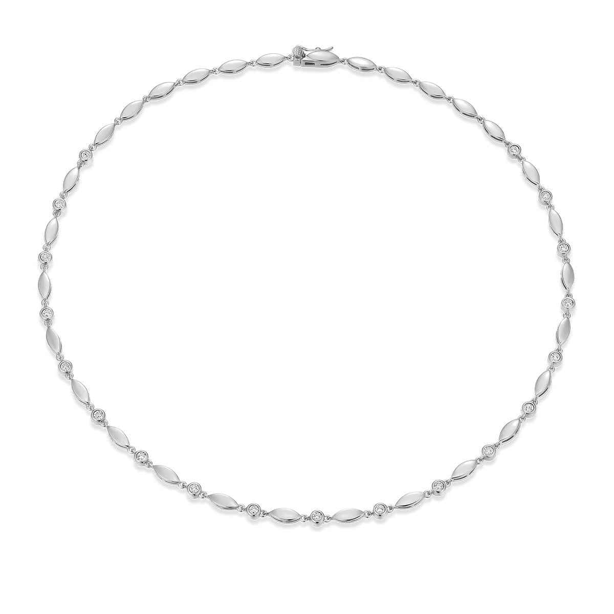 M by Monte Luna 1/5 ct. tw. Lab-Grown Diamond Marquises & Bezel Necklace in Rhodium Plated Sterling Silver