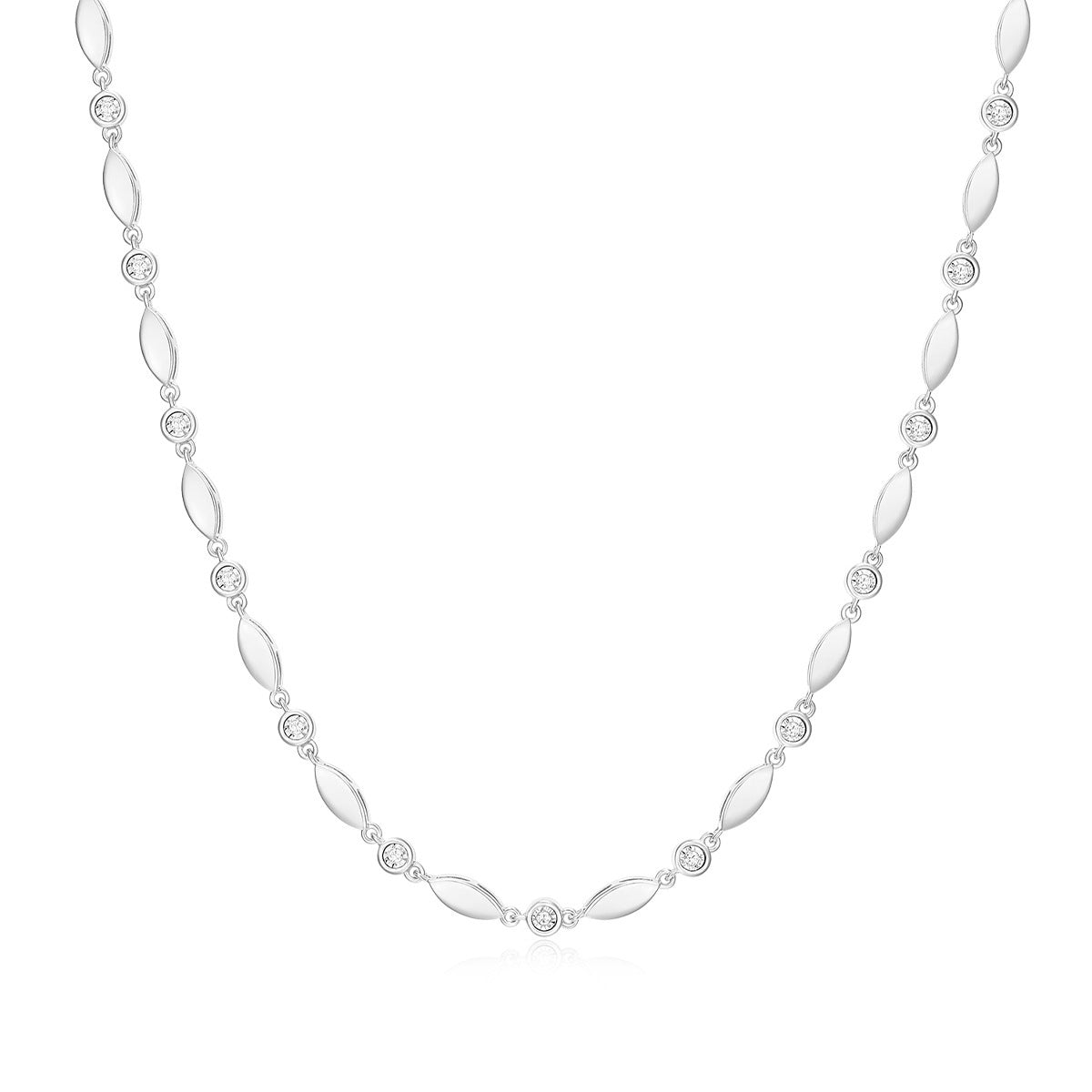 M by Monte Luna 1/5 ct. tw. Lab-Grown Diamond Marquises & Bezel Necklace in Rhodium Plated Sterling Silver