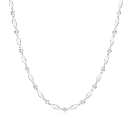 M by Monte Luna 1/5 ct. tw. Lab-Grown Diamond Marquises & Bezel Necklace in Rhodium Plated Sterling Silver