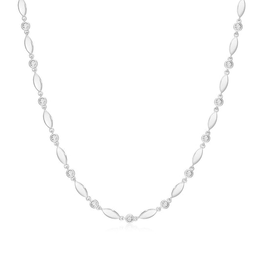 M by Monte Luna 1/5 ct. tw. Lab-Grown Diamond Marquises & Bezel Necklace in Rhodium Plated Sterling Silver