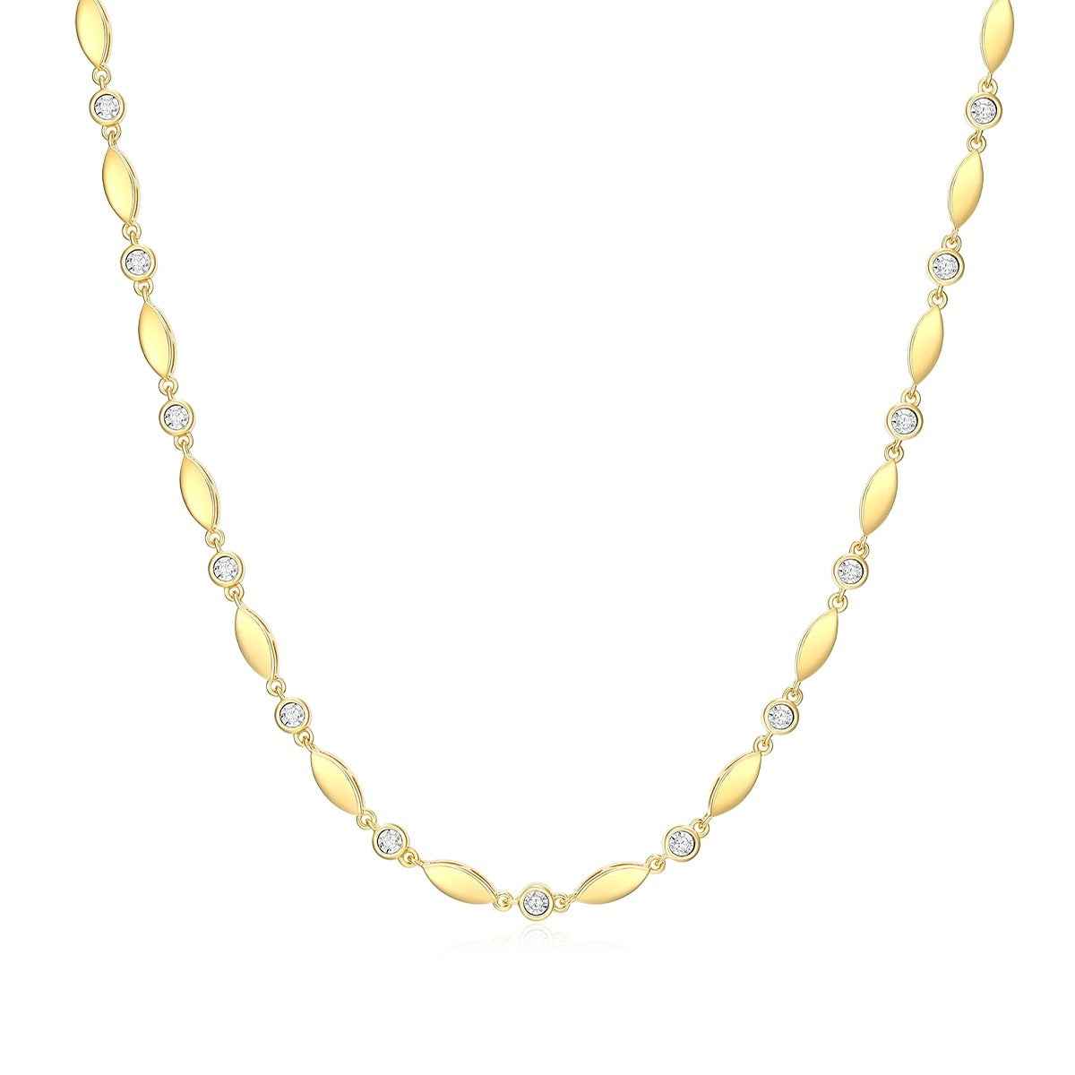 M by Monte Luna 1/5 ct. tw. Lab-Grown Diamond Marquises & Bezel Necklace in 14K Yellow Gold Plated Sterling Silver