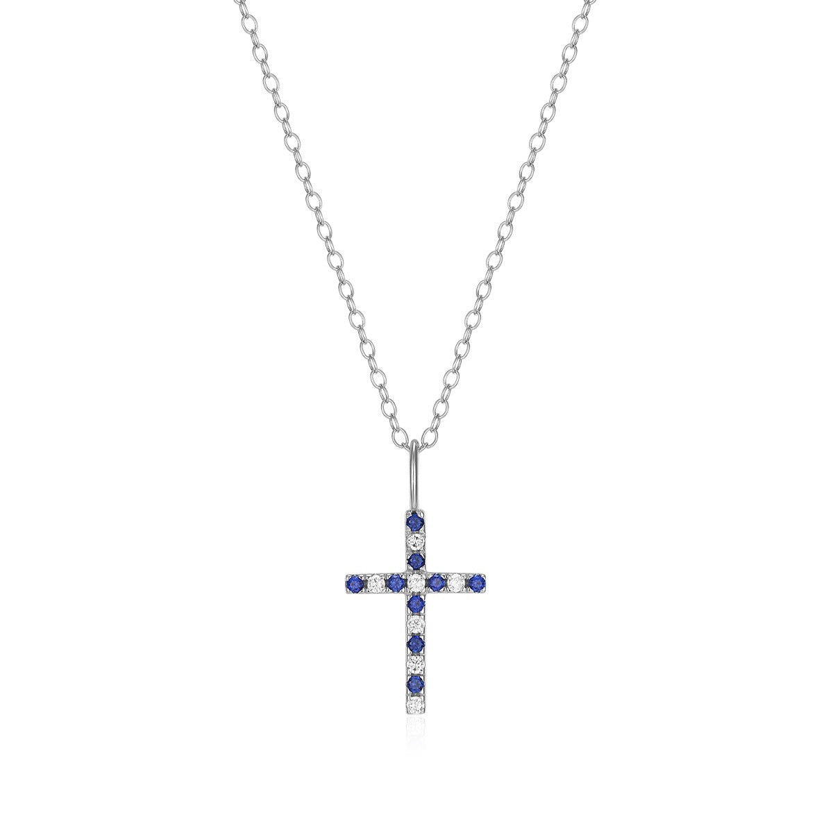 M by Monte Luna Created Sapphire & Lab-Grown Diamond Accent Cross Pendant in Rhodium Plated Sterling Silver