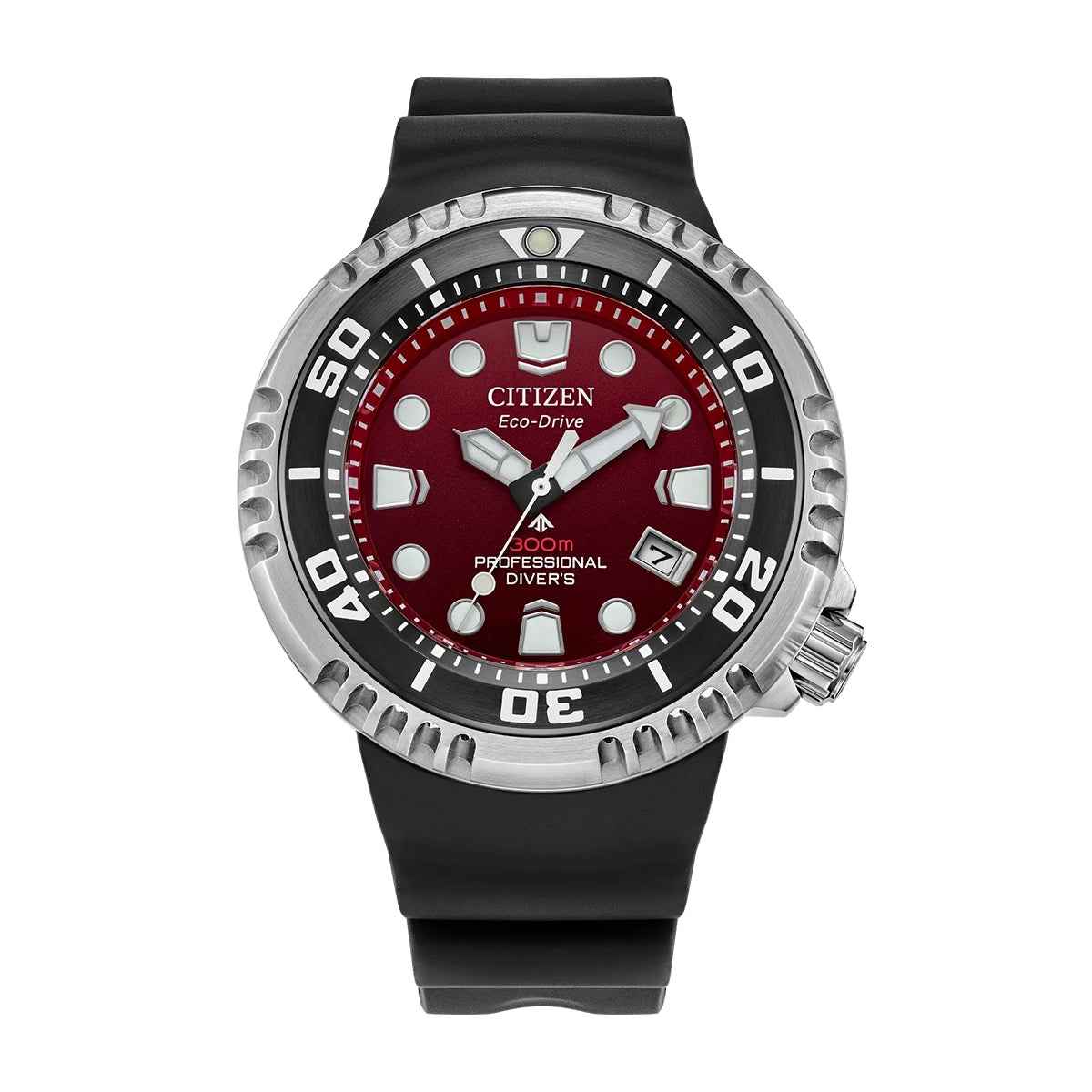 Citizen Men's Promaster Dive E365 Eco-Drive Stainless Steel Watch with Red Dial & Black Benebiol Strap