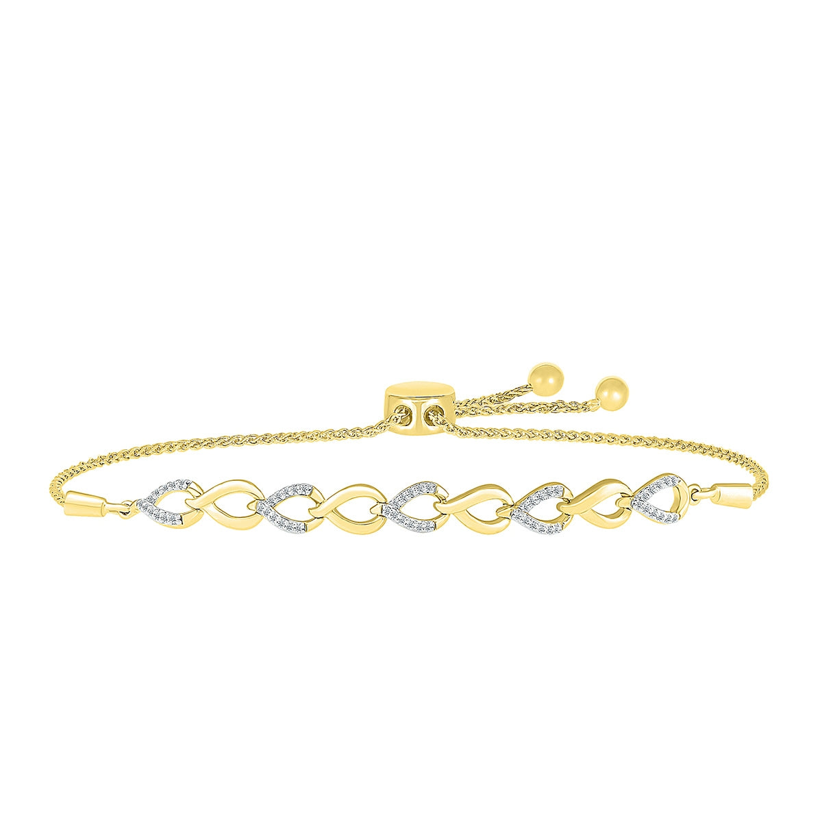 1/10 ct. tw. Diamond Pear-Link Bolo Bracelet in 10K Yellow Gold