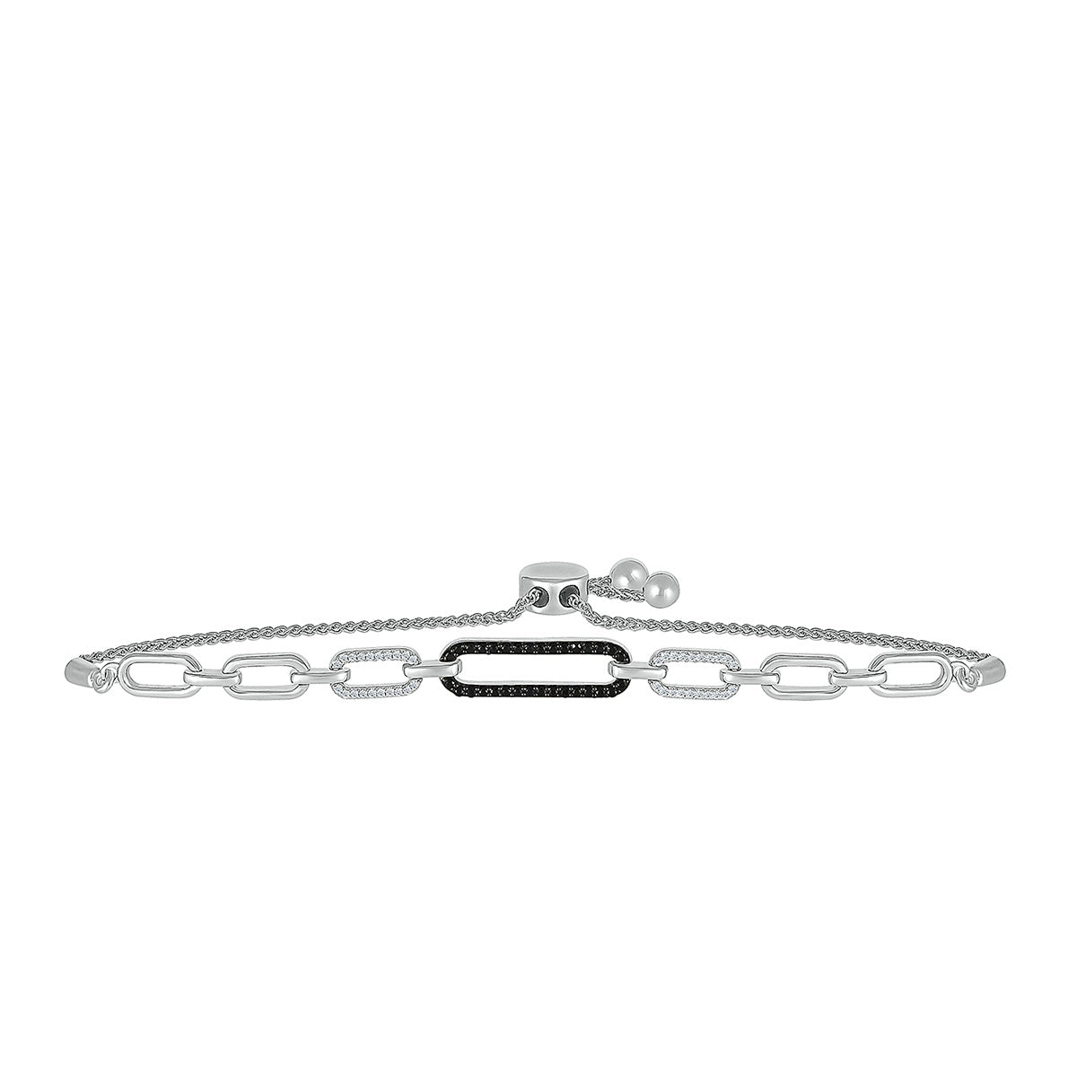 1/4 ct. tw. Black & White Diamond Paperclip Bolo Bracelet in Sterling Silver