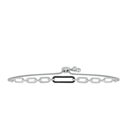 1/4 ct. tw. Black & White Diamond Paperclip Bolo Bracelet in Sterling Silver