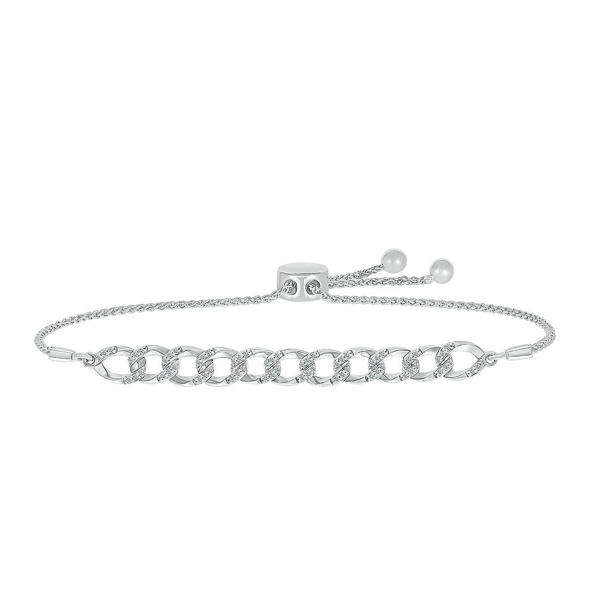 1/3 ct. tw. Diamond Curb-Link Bolo Bracelet in Sterling Silver