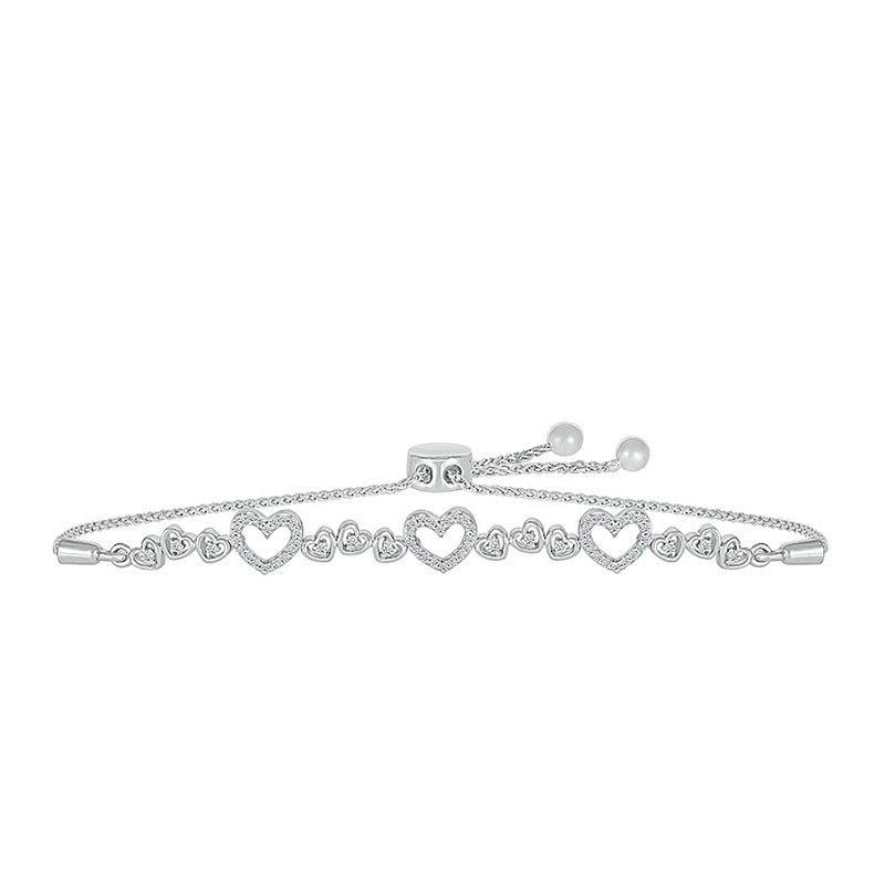 1/4 ct. tw. Diamond Open Heart Bolo Bracelet in Sterling Silver