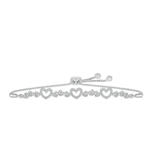 1/4 ct. tw. Diamond Open Heart Bolo Bracelet in Sterling Silver