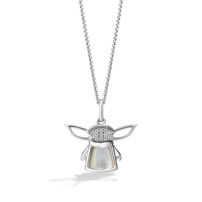 Star Wars Grogu Mother of Pearl & 1/10 ct. tw. Diamond Pendant & Earring Set in Sterling Silver front view