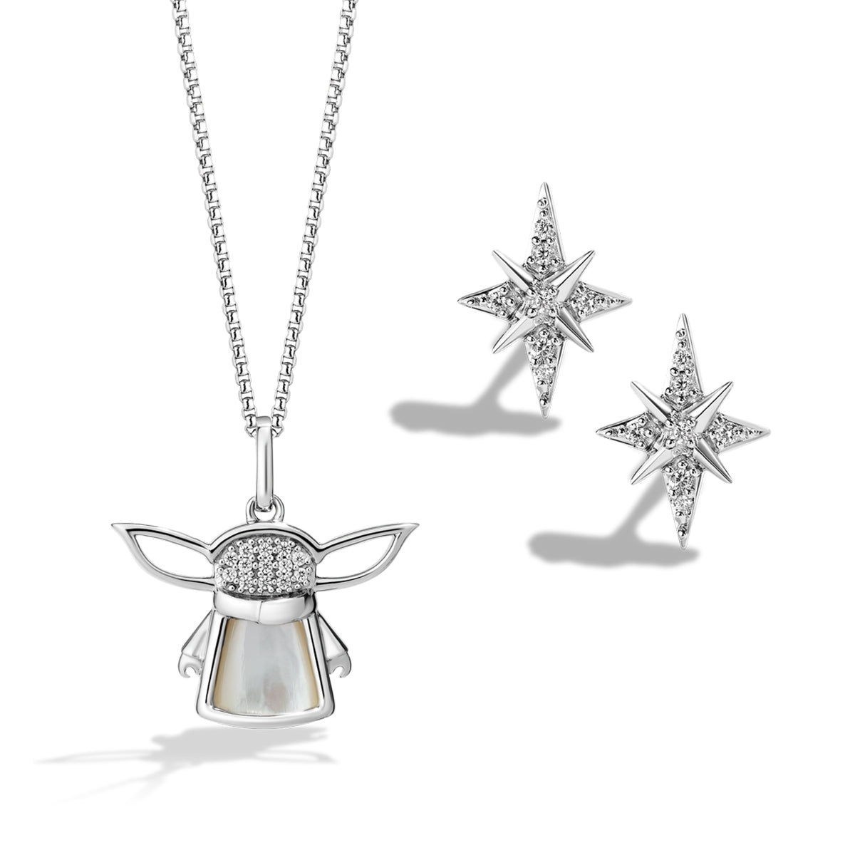 Star Wars Grogu Mother of Pearl & 1/10 ct. tw. Diamond Pendant & Earring Set in Sterling Silver