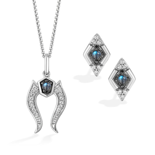 Star Wars Ahsoka Tano Blue Labradorite & 1/10 ct. tw. Diamond Pendant & Earring Set with Black Rhodium Plating in Sterling