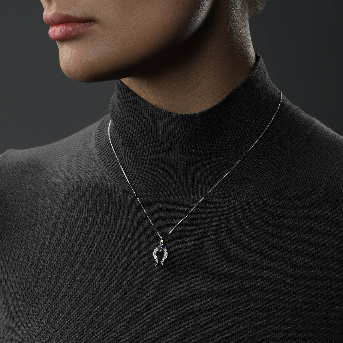 Star Wars Ahsoka Tano Blue Labradorite & 1/10 ct. tw. Diamond Pendant & Earring Set with Black Rhodium Plating side profile