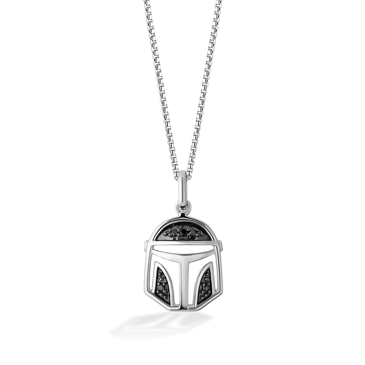 Star Wars The Mandalorian 1/10 ct. tw. Treated Black Diamond Helmet Pendant & Earrings Set with Black Rhodium close-up detail