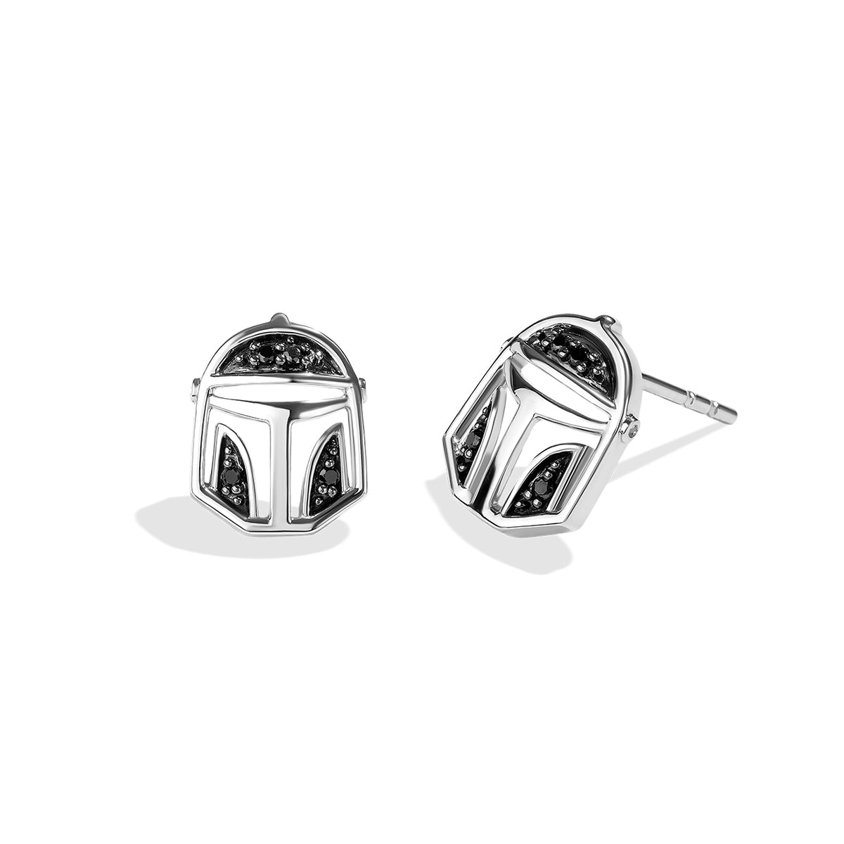 Star Wars The Mandalorian 1/10 ct. tw. Treated Black Diamond Helmet Pendant & Earrings Set with Black Rhodium front view