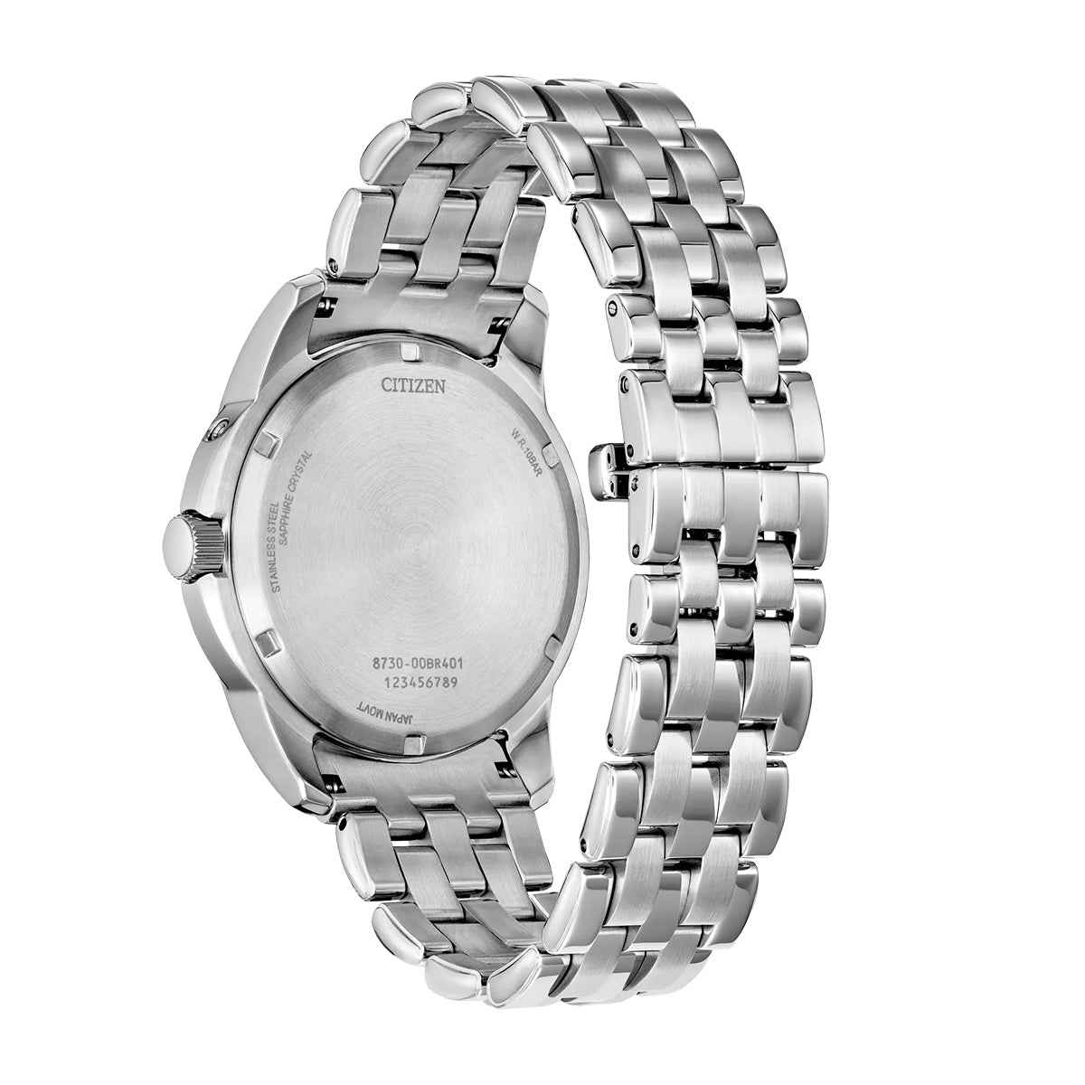 Citizen Men's Calendrier Eco-Drive Stainless Steel Watch with Salmon Dial front view