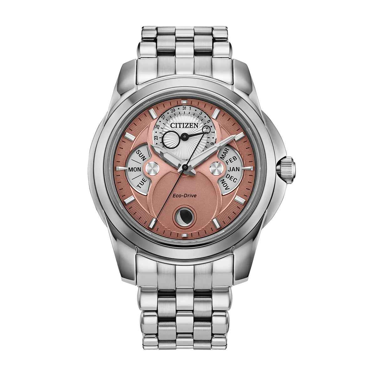 Citizen Men's Calendrier Eco-Drive Stainless Steel Watch with Salmon Dial