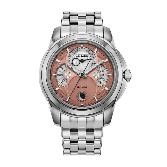 Citizen Men's Calendrier Eco-Drive Stainless Steel Watch with Salmon Dial