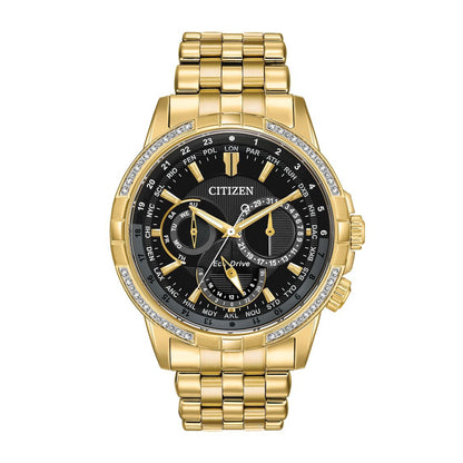 Citizen Men's Calendrier Gold-Tone Stainless Steel Watch with Black Dial