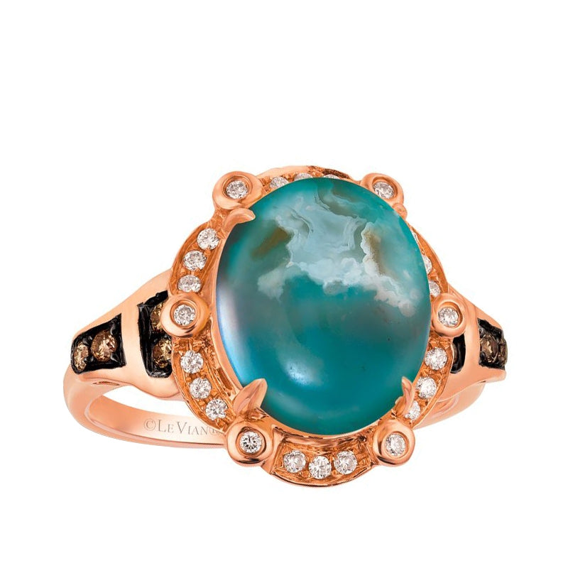 Le Vian Chocolatier Oval Peacock Aquaprase & 1/5 ct. tw. Vanilla & Chocolate Diamond Halo Ring in 14K Strawberry Gold