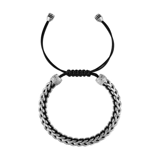 Bulova Men's Woven Chord Franco Chain Adjustable Bracelet in Stainless Steel front view