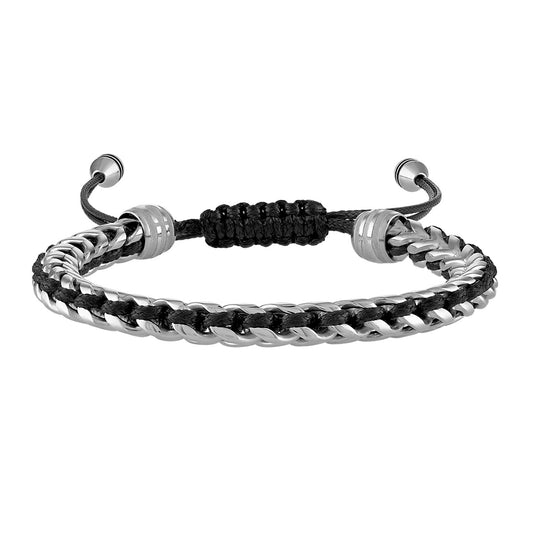 Bulova Men's Woven Chord Franco Chain Adjustable Bracelet in Stainless Steel