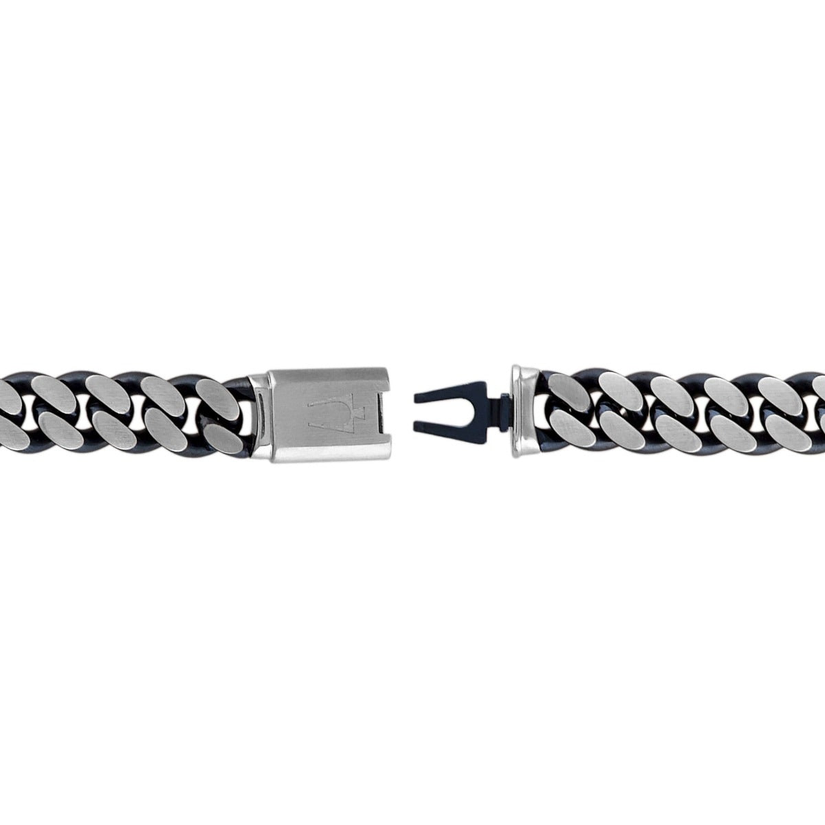 Bulova Men's 10mm 8.5-inch Curb Chain Bracelet in Blue Ion Plated Stainless Steel front view