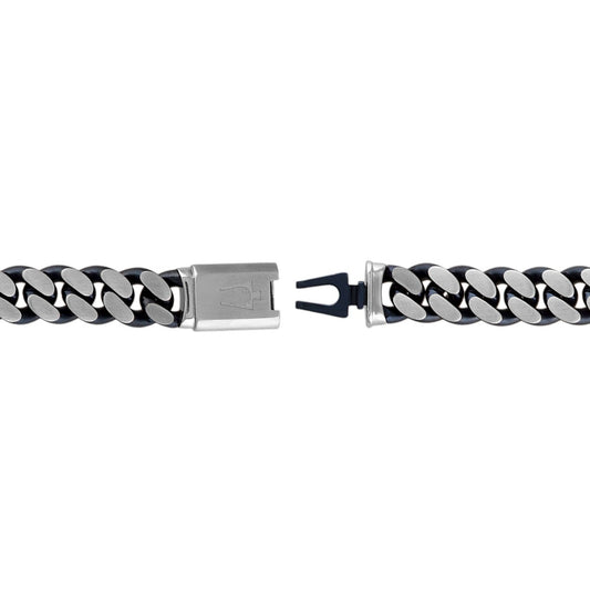 Bulova Men's 10mm 8.5-inch Curb Chain Bracelet in Blue Ion Plated Stainless Steel front view