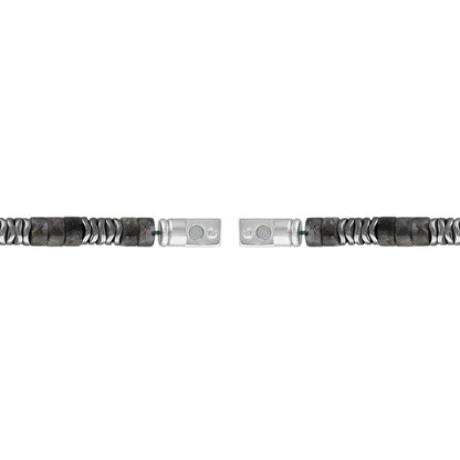 Bulova Men's Labradorite & Hematite Bead Bracelet in Rhodium Plated Sterling Silver front view