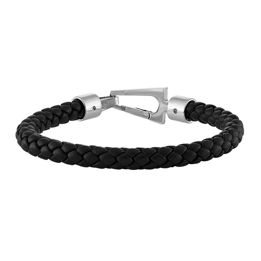 Bulova Men's Marine Star Braided Leather 9-inch Bracelet in Stainless Steel