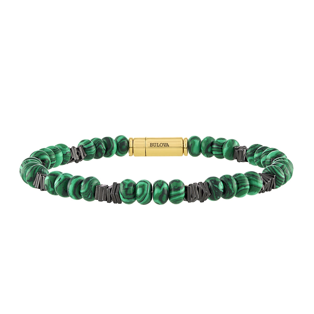 Bulova Men's Malachite & Hematite Bead Bracelet in 14K Gold-Plated Sterling Silver