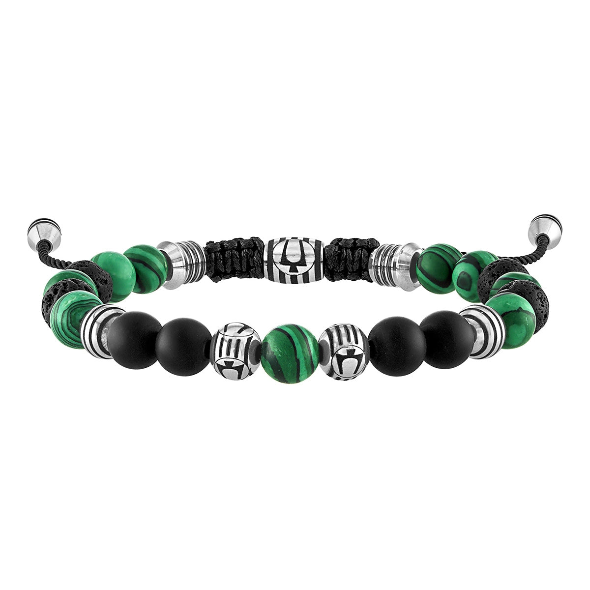 Bulova Men's Malachite & Onyx Bead Adjustable Bracelet in Stainless Steel