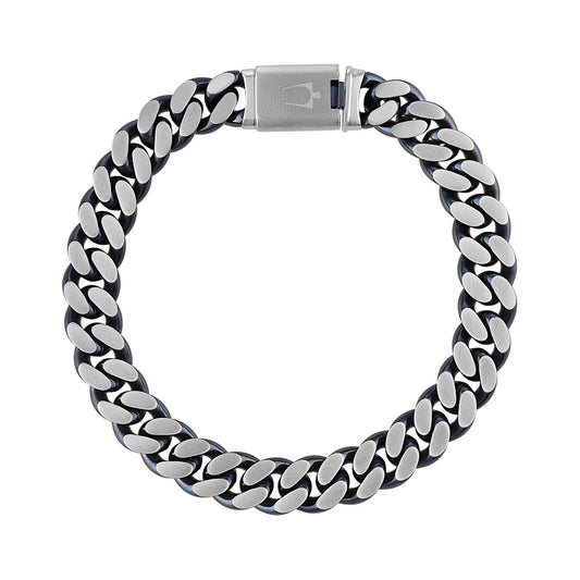 Bulova Men's 10mm 8-inch Curb Chain Bracelet in Blue Ion Plated Stainless Steel