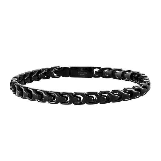 Bulova Men's 6mm 8-inch Link Bracelet in Black Ion Plated Stainless Steel