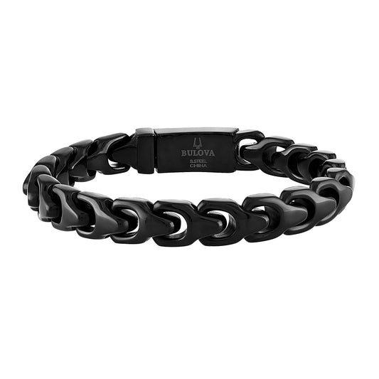Bulova Men's 10mm 8.5-inch Link Bracelet in Black Ion Plated Stainless Steel