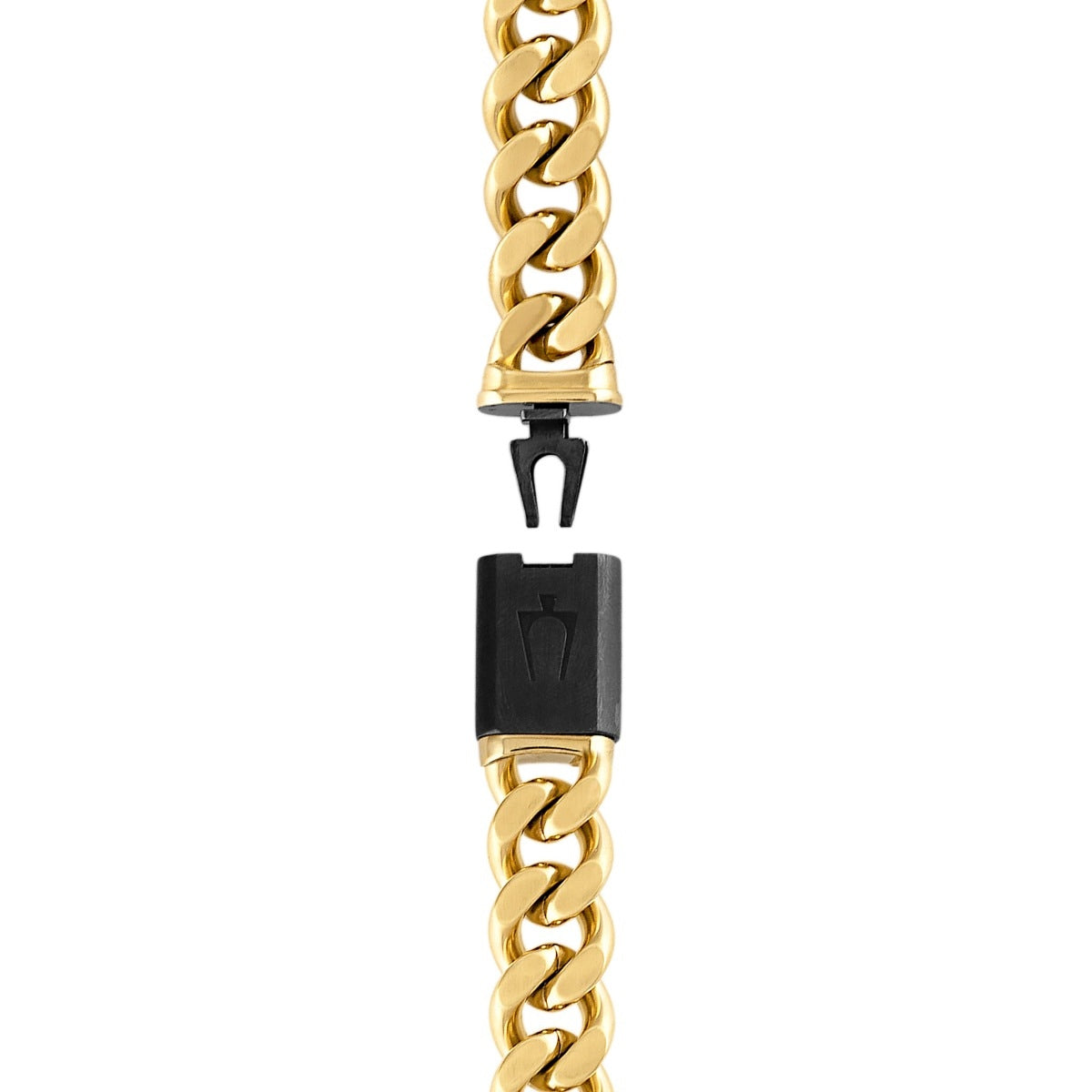 Bulova Men's 13mm 8.5-inch Curb Chain Bracelet in Gold-Tone Ion Plated Stainless Steel front view
