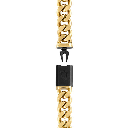 Bulova Men's 13mm 8.5-inch Curb Chain Bracelet in Gold-Tone Ion Plated Stainless Steel front view