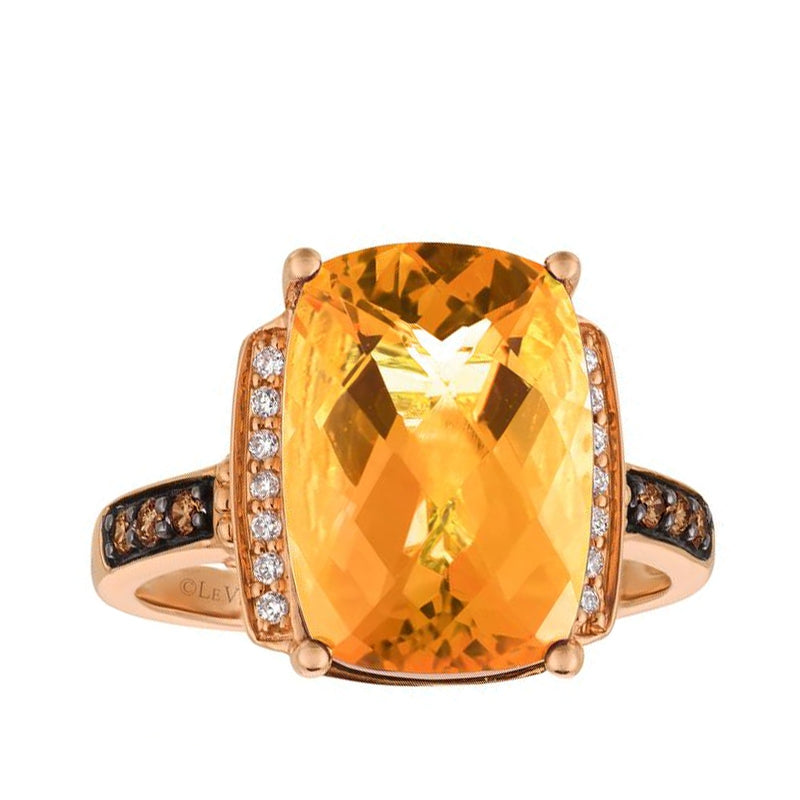 Le Vian Chocolatier Cushion Cinnamon Citrine & 1/6 ct. tw. Vanilla & Chocolate Diamond Ring in 14K Strawberry Gold