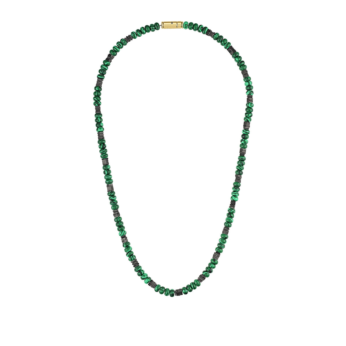 Bulova Men's Malachite & Hematite Bead Necklace in 14K Gold-Plated Sterling Silver front view