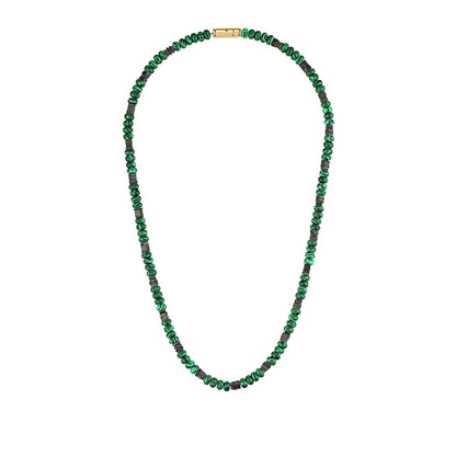 Bulova Men's Malachite & Hematite Bead Necklace in 14K Gold-Plated Sterling Silver front view