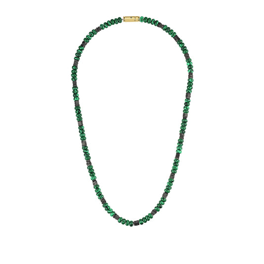 Bulova Men's Malachite & Hematite Bead Necklace in 14K Gold-Plated Sterling Silver front view