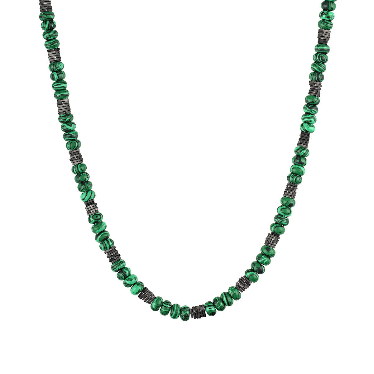 Bulova Men's Malachite & Hematite Bead Necklace in 14K Gold-Plated Sterling Silver