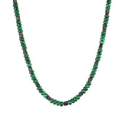 Bulova Men's Malachite & Hematite Bead Necklace in 14K Gold-Plated Sterling Silver