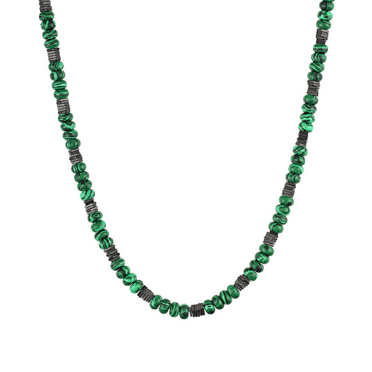 Bulova Men's Malachite & Hematite Bead Necklace in 14K Gold-Plated Sterling Silver