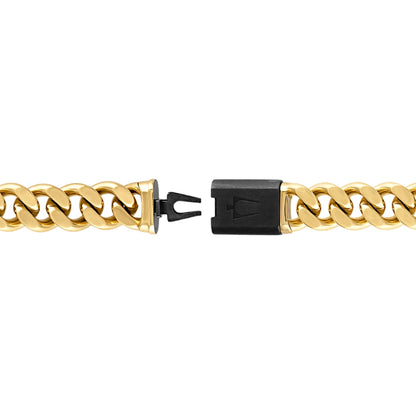 Bulova Men's 10mm 24-inch Link Necklace in Gold-Tone Ion Plated Stainless Steel close-up detail
