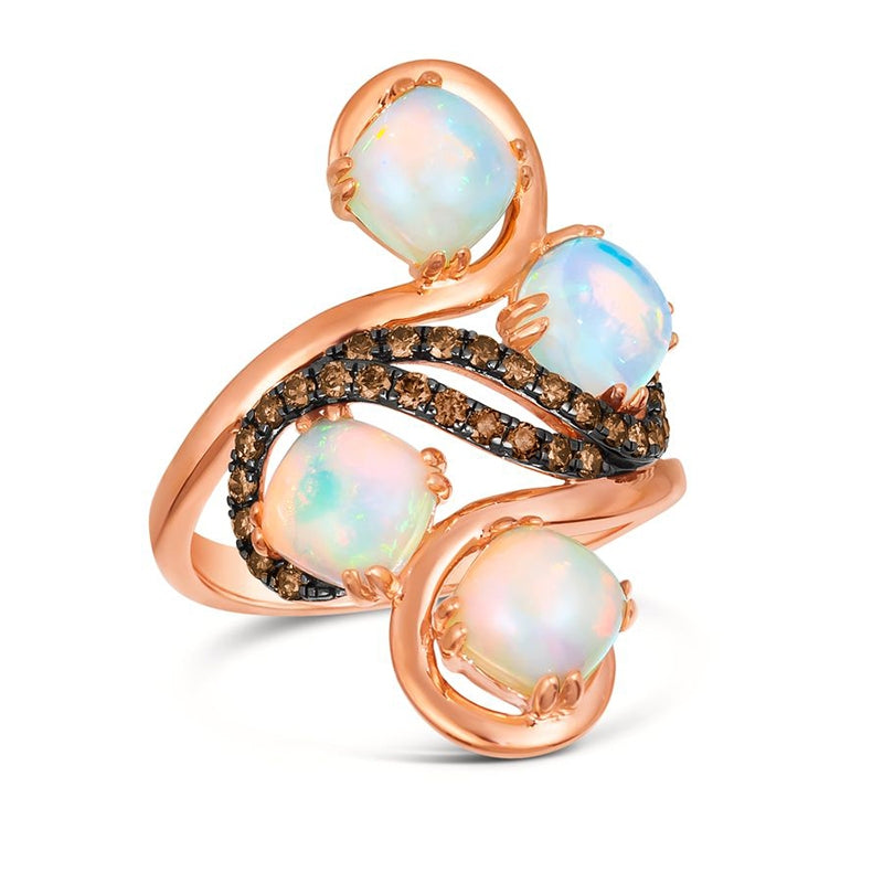 Le Vian Chocolatier Cushion Neopolitan Opal & 3/8 ct. tw. Chocolate Diamond Bypass Ring in 14K Strawberry Gold